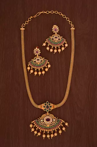 Golden necklace with earrings  set  and AD stones one gram gold No.1389