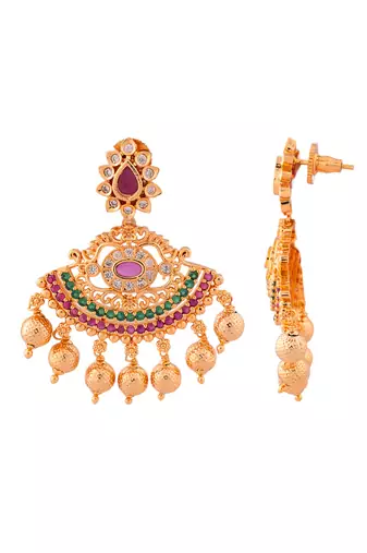 Golden necklace with earrings  set  and AD stones one gram gold No.1389