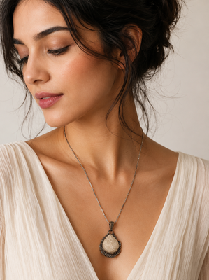 white color oxidised chain with stones pendant 1