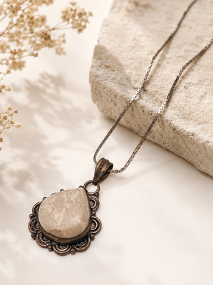 white color oxidised chain with stones pendant 2