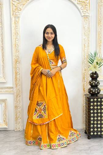 New Designer Patch Work Yellow Color Lehenga Choli With Dupatta Set For Women's