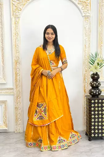 New Designer Patch Work Yellow Color Lehenga Choli With Dupatta Set For Women's