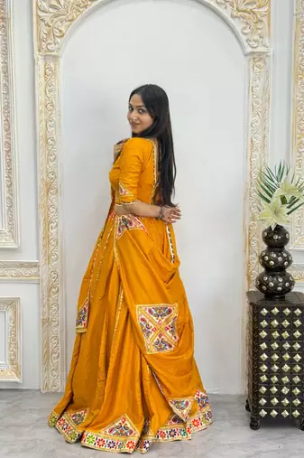 New Designer Patch Work Yellow Color Lehenga Choli With Dupatta Set For Women's