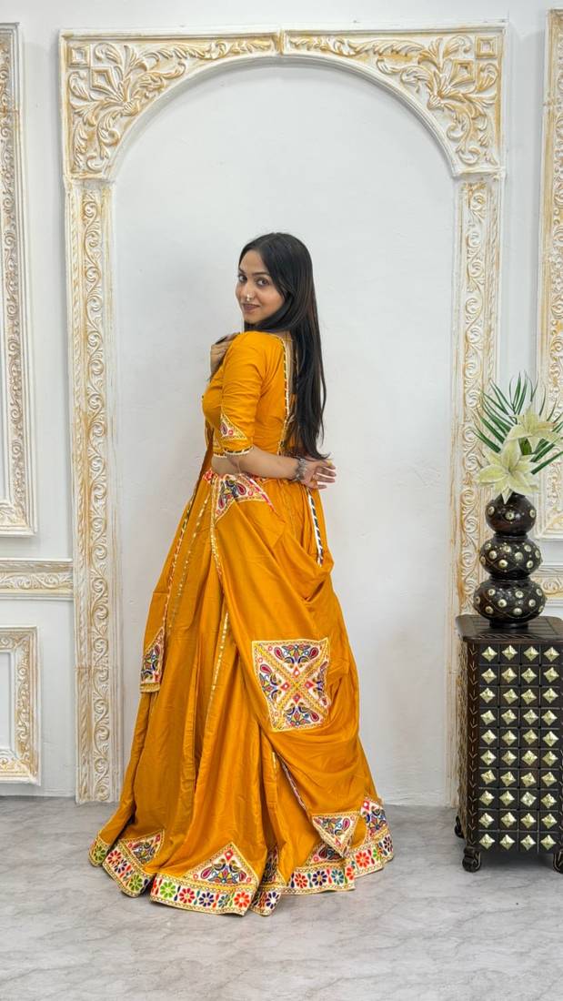 New Designer Patch Work Yellow Color Lehenga Choli With Dupatta Set For Women's