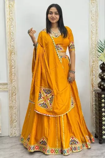 New Designer Patch Work Yellow Color Lehenga Choli With Dupatta Set For Women's