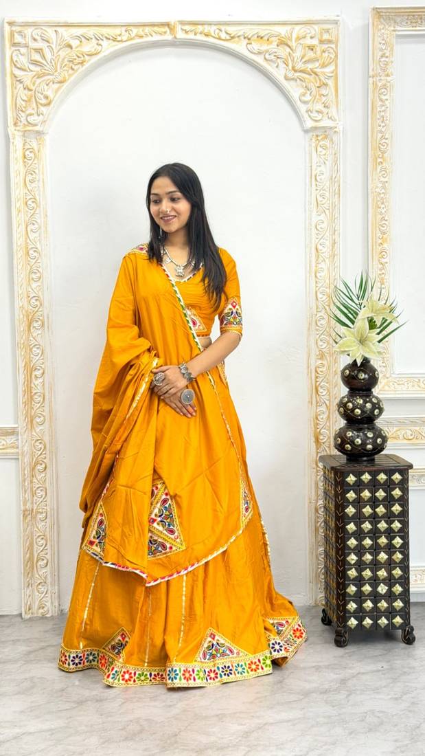 New Designer Patch Work Yellow Color Lehenga Choli With Dupatta Set For Women's