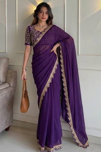 Intriguing blue embroidery cutwork work lace border rangoly silk latest designer traditional saree