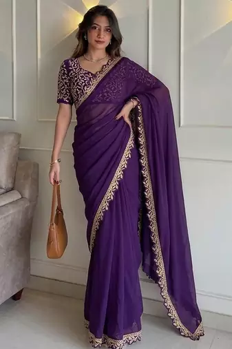 Intriguing blue embroidery cutwork work lace border rangoly silk latest designer traditional saree