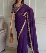 Intriguing blue embroidery cutwork work lace border rangoly silk latest designer traditional saree
