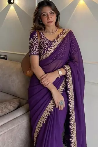 Intriguing blue embroidery cutwork work lace border rangoly silk latest designer traditional saree