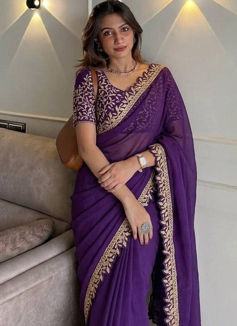 Intriguing blue embroidery cutwork work lace border rangoly silk latest designer traditional saree