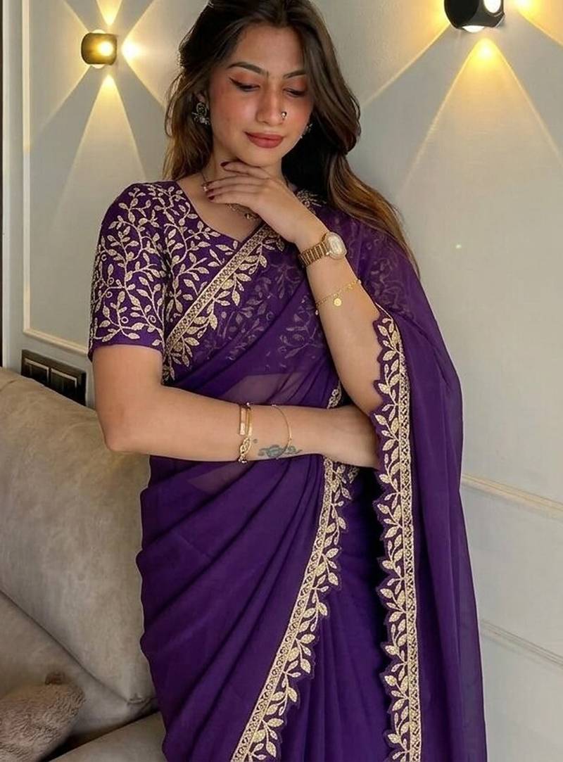 Intriguing blue embroidery cutwork work lace border rangoly silk latest designer traditional saree