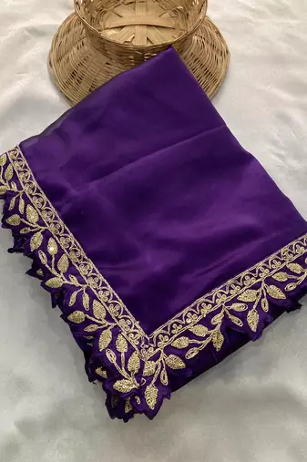 Intriguing blue embroidery cutwork work lace border rangoly silk latest designer traditional saree