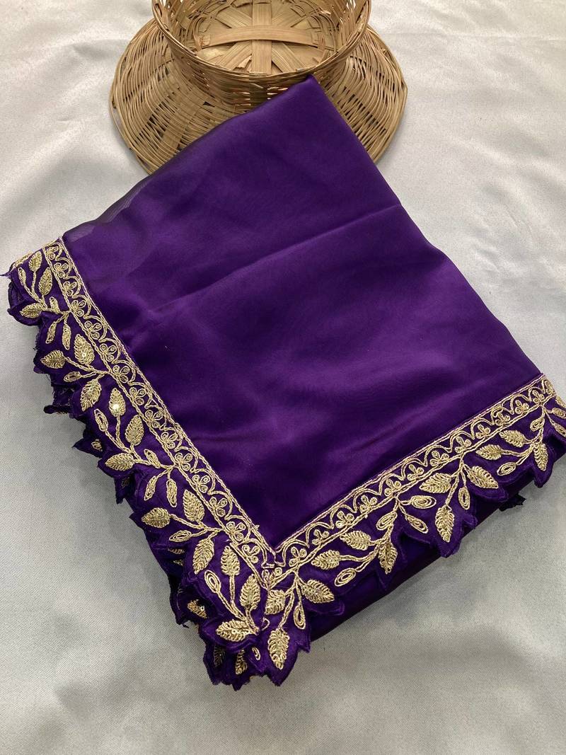 Intriguing blue embroidery cutwork work lace border rangoly silk latest designer traditional saree