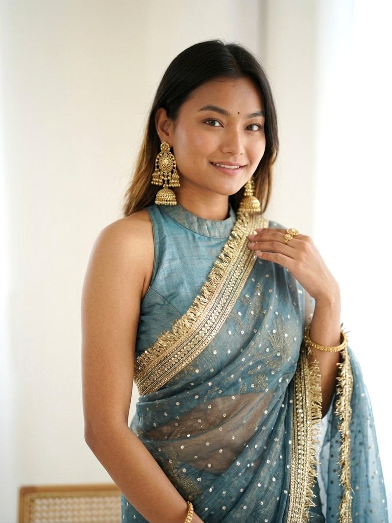 Spellbinding sea-green fancy lace border soft viscose jacquard butti silk ceremonian saree
