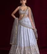 Grey Embroidered Lehenga Choli Set with Net Dupatta