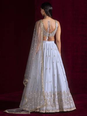 Grey Embroidered Lehenga Choli Set with Net Dupatta 2