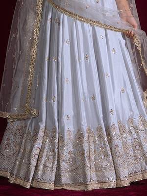 Grey Embroidered Lehenga Choli Set with Net Dupatta 5
