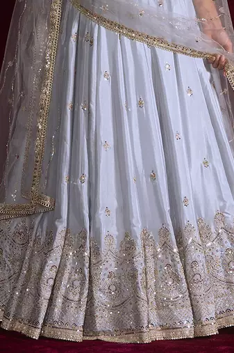 Grey Embroidered Lehenga Choli Set with Net Dupatta