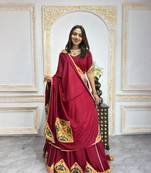 New Fancy Patch Work Maroon Color Lehenga Choli With Dupatta Set For Women's
