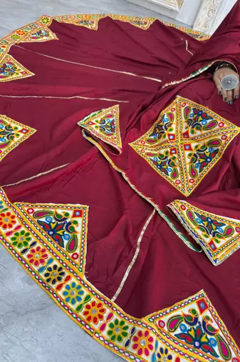 New Fancy Patch Work Maroon Color Lehenga Choli With Dupatta Set For Women's