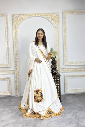 New Fancy Patch Work White Color Lehenga Choli With Dupatta Set For Women's