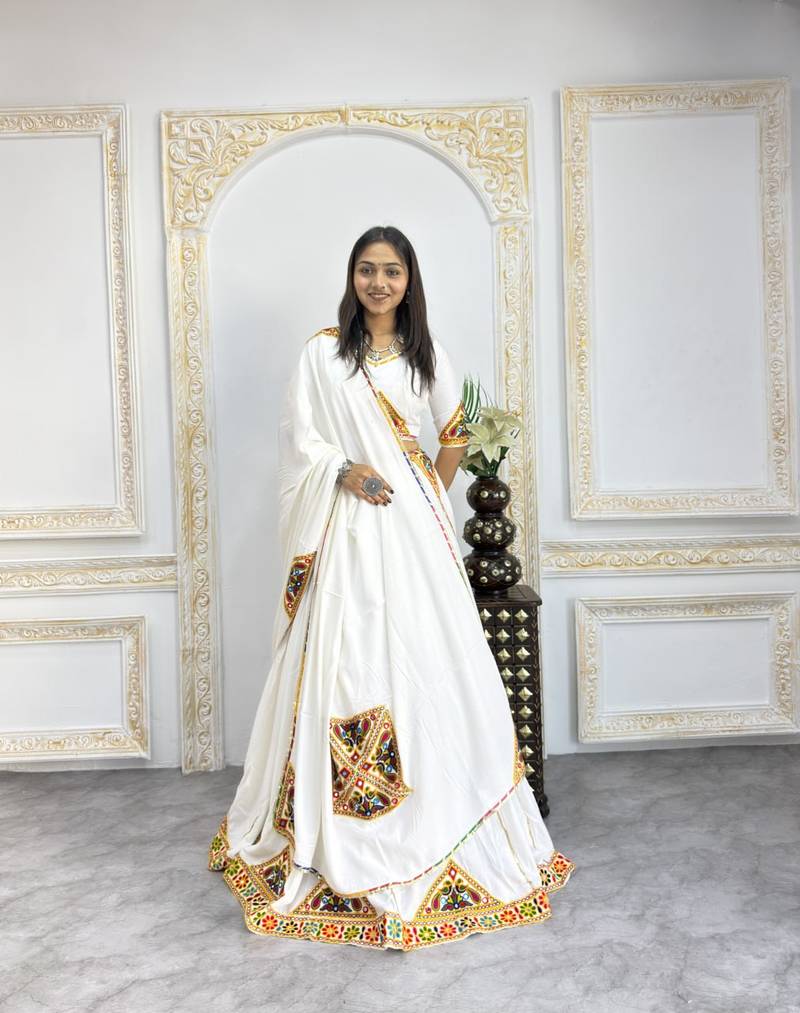 New Fancy Patch Work White Color Lehenga Choli With Dupatta Set For Women's