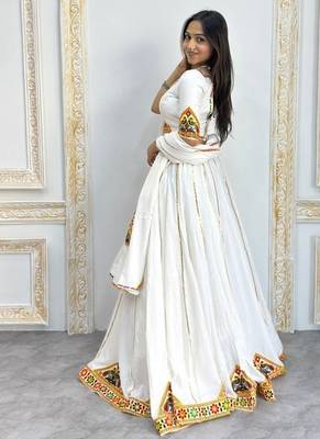 New Fancy Patch Work White Color Lehenga Choli With Dupatta Set For Women's 2