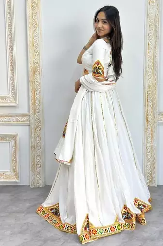 New Fancy Patch Work White Color Lehenga Choli With Dupatta Set For Women's