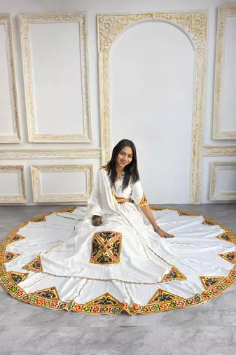 New Fancy Patch Work White Color Lehenga Choli With Dupatta Set For Women's