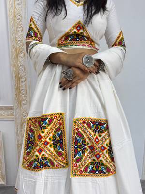 New Fancy Patch Work White Color Lehenga Choli With Dupatta Set For Women's 4