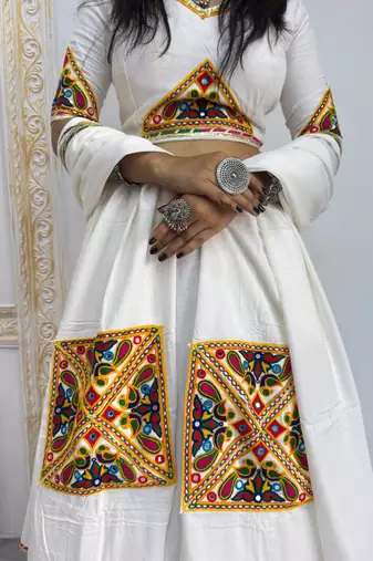 New Fancy Patch Work White Color Lehenga Choli With Dupatta Set For Women's