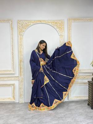 New Fancy Navy Blue Color Patch Work Lehenga Choli With Dupatta Set For Women's 1