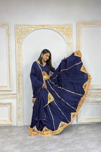 New Fancy Navy Blue Color Patch Work Lehenga Choli With Dupatta Set For Women's