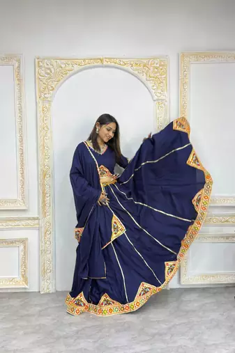 New Fancy Navy Blue Color Patch Work Lehenga Choli With Dupatta Set For Women's