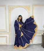 New Fancy Navy Blue Color Patch Work Lehenga Choli With Dupatta Set For Women's
