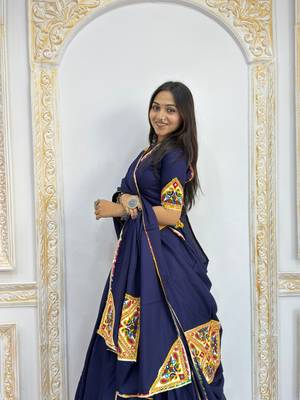 New Fancy Navy Blue Color Patch Work Lehenga Choli With Dupatta Set For Women's 3