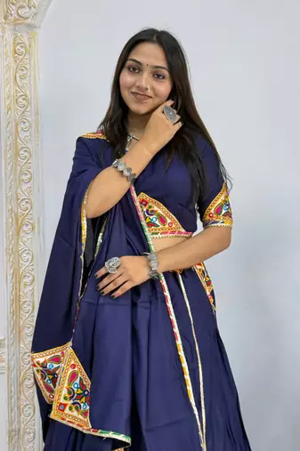 New Fancy Navy Blue Color Patch Work Lehenga Choli With Dupatta Set For Women's