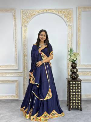 New Fancy Navy Blue Color Patch Work Lehenga Choli With Dupatta Set For Women's 5