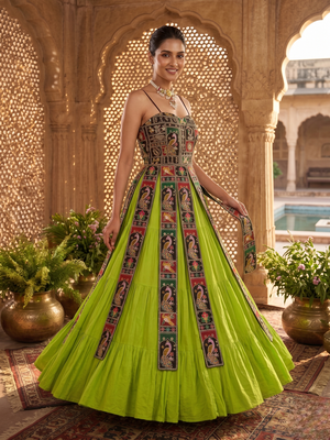 Parrot green designer lehenga with peacock embroidery 3