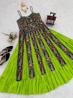Parrot green designer lehenga with peacock embroidery 4