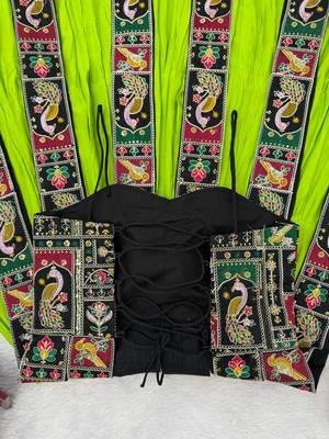Parrot green designer lehenga with peacock embroidery 6
