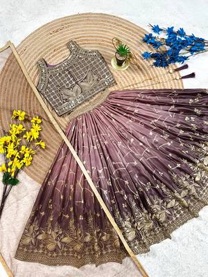 Brown chinon silk heavy sequence embroidered work kids wedding lehenga choli 3