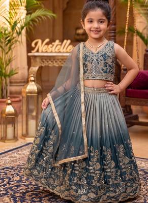 Grey chinon silk heavy sequence embroidered work kids wedding lehenga choli 1