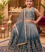 Grey chinon silk heavy sequence embroidered work kids wedding lehenga choli
