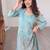 Sky blue silk crepe heavy thread embroidery work kurta & blouse with palazzo set
