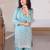 Sky blue silk crepe heavy thread embroidery work kurta & blouse with palazzo set