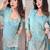 Sky blue silk crepe heavy thread embroidery work kurta & blouse with palazzo set