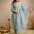 Sea green roman silk heavy thread embroidery work kurta pant set