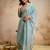 Sea green roman silk heavy thread embroidery work kurta pant set